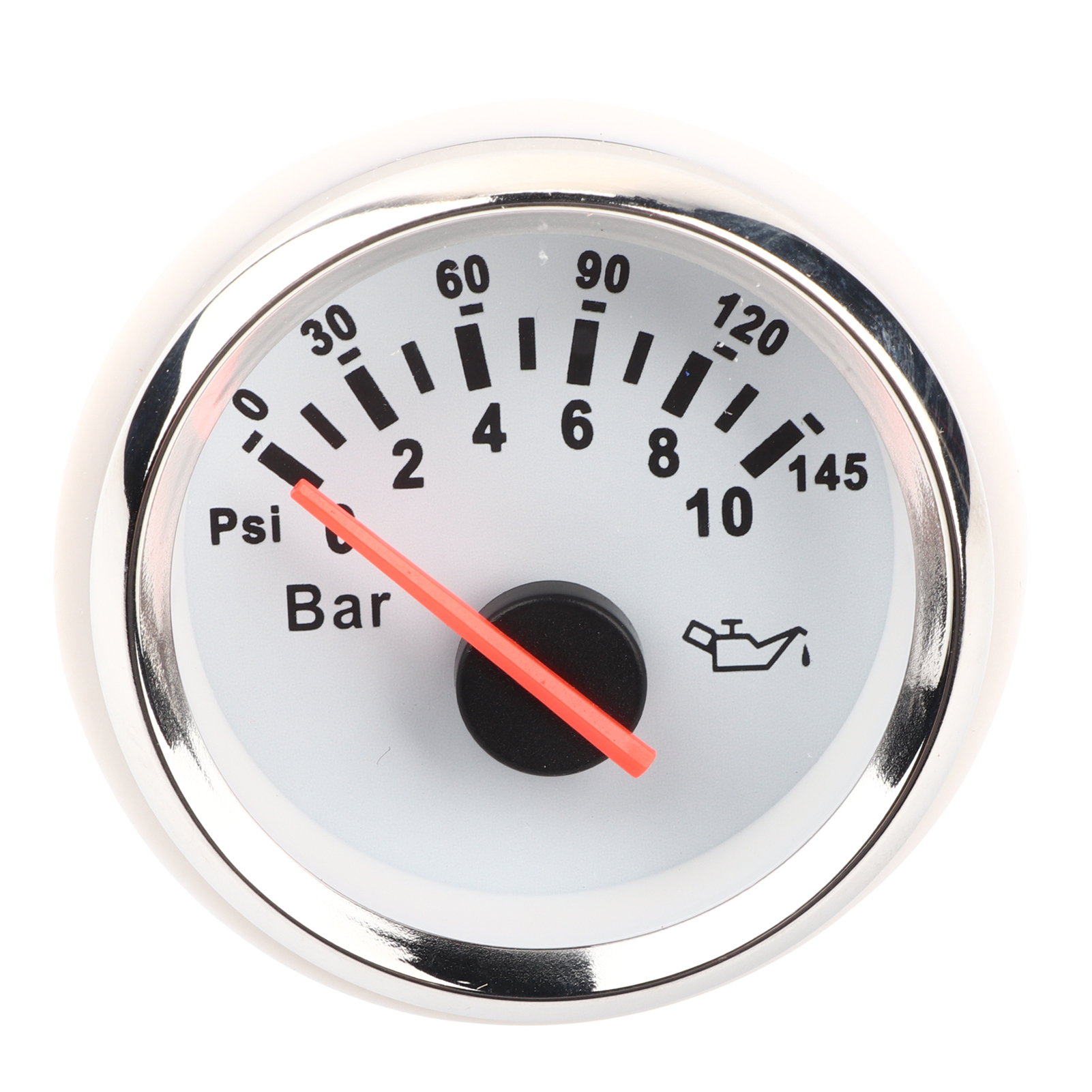 Öldruckanzeige 0–10 Bar / 145 Psi Mit Led-hintergrundbeleuchtung, Weißem Zifferblatt Und Silbernem Rahmen, 12 V/24 V Für Auto, Motorrad, Boot, Lkw