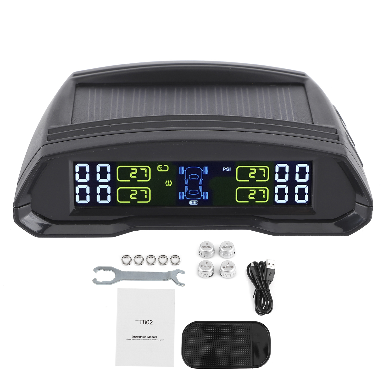 Kabelloses Reifendruckkontrollsystem (tpms) Mit 4 Sensoren, Usb-ladefunktion + Solarpanel