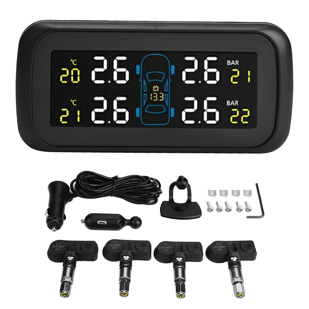 Tpms-reifendruckkontrollsystem Mit Lcd-bildschirm, Usb-zigarettenanzünder-ladegerät, 4 Internen Sensoren