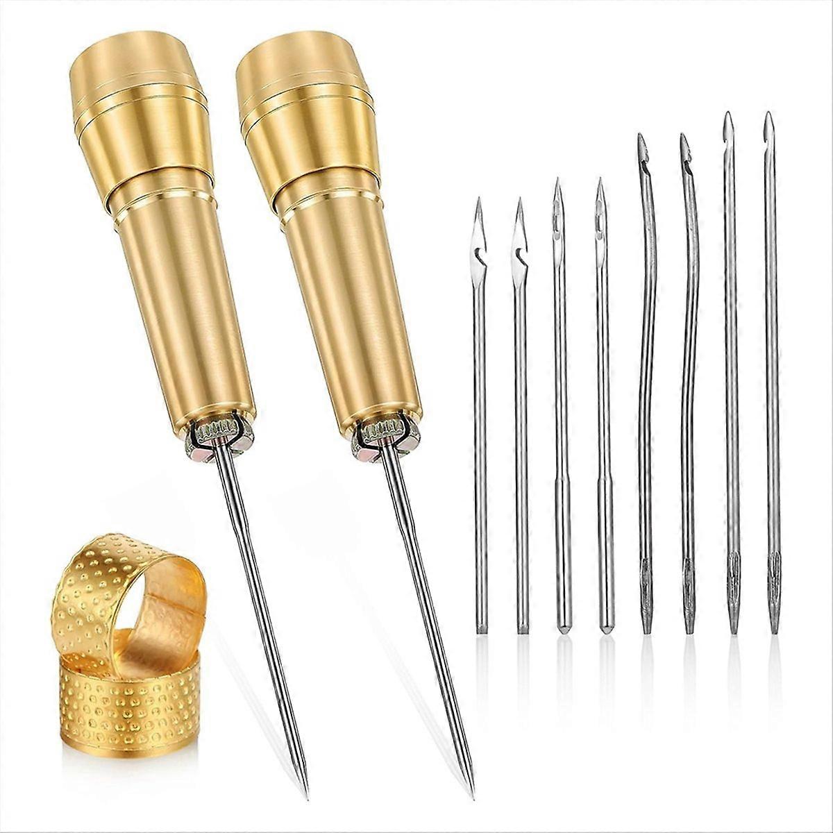 Set Aus 14 Leder-nähahlen Mit Kupfergriffen, Robuste Nadeln Für Bastelarbeiten Und Reparaturen.