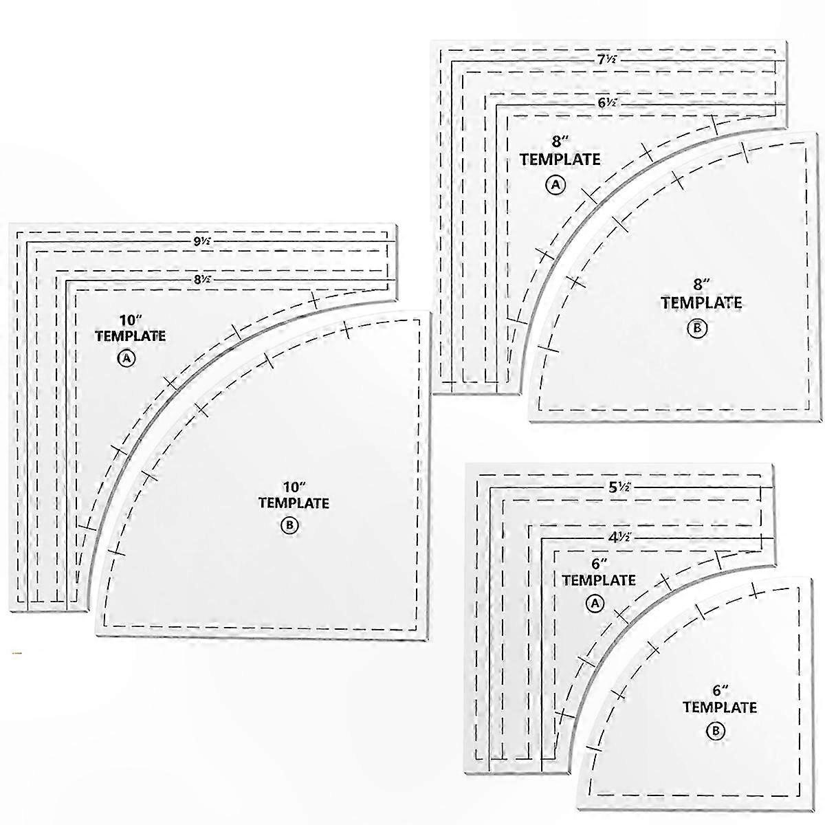 Set Mit 3 Großen Schneideschablonen Für Patchwork, Drunkard's Path-design, Acryl-quiltlineale