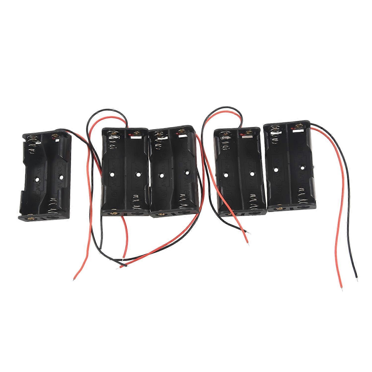 5 Stück Schwarze Batteriegehäuse Für 2 Aa 1,5v Batterien Mit Anschlusskabeln