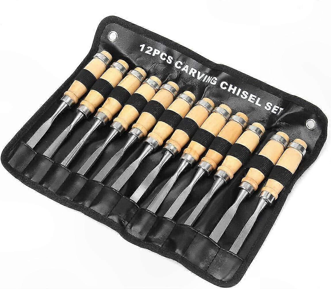 Set Mit 12 Professionellen Holzmeißeln Zum Schnitzen Und Gravieren, Handwerkzeuge Für Die Holzbearbeitung, Komplettes Set Für Den Schreinerei- Und Holzbau.