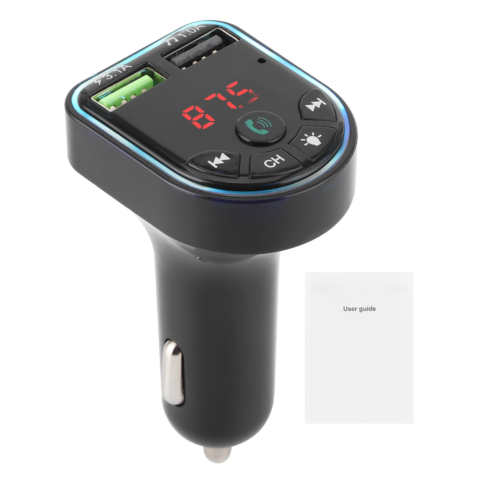 Bluetooth 5.0 Kfz-ladegerät Mit Mp3-player Und Farbiger Ambientebeleuchtung, Universell 12–24 V