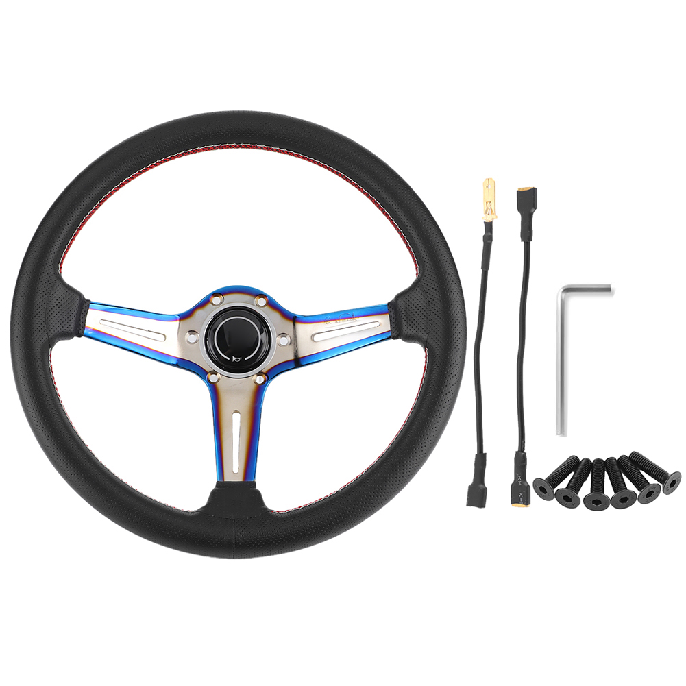 Nardi Style 14-zoll-rennlenkrad (350 Mm), 6-loch-befestigung, Halbschalenform, Perforiertes Schwarzes Leder, Mit Hupe