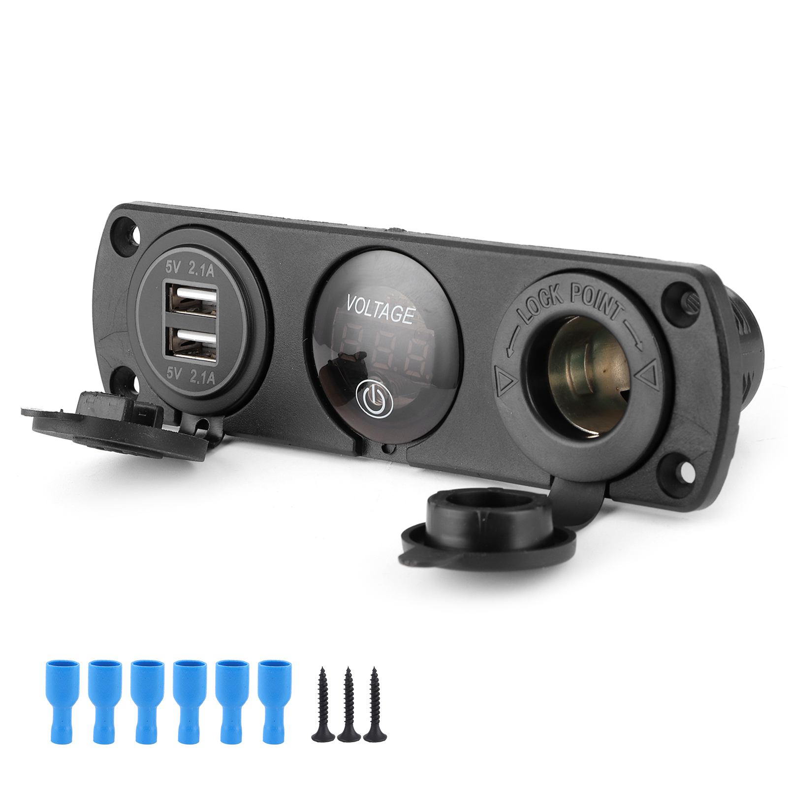 3-loch-schalterpanel Mit Zwei Usb-anschlüssen, Digitalem Led-voltmeter Und Kfz-zigarettenanzünder-ladegerät