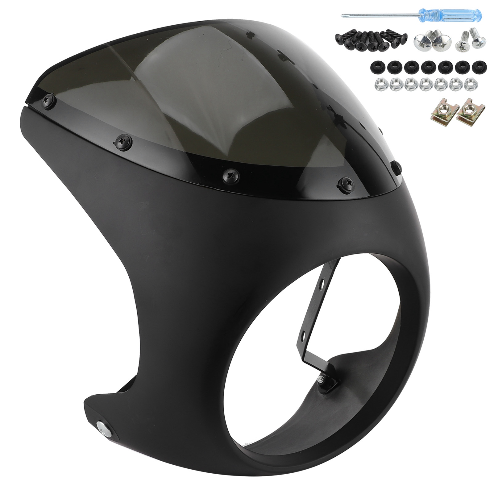 Universeller 7-zoll-motorradscheinwerfer-windabweiser, Mattschwarze Linse, Windschutz.