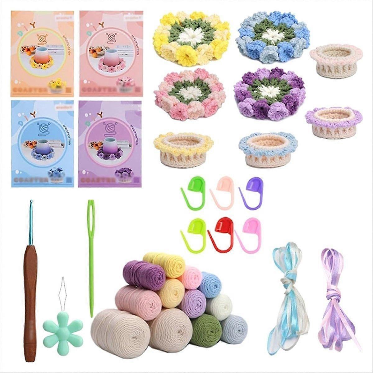 Handgefertigte Maiglöckchen-untersetzer, Dekorative 3d-häkelblumen, 4er-set, Handwerklicher Stil, Für Tisch Und Wohnzimmer