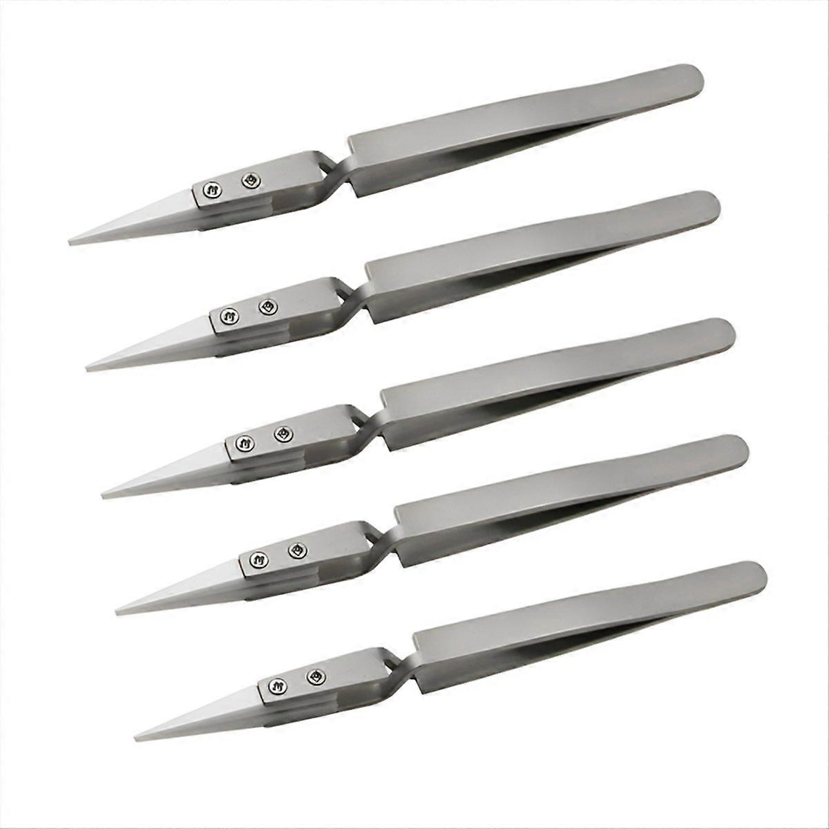 5-teilige Elektronische Lötpinzette Aus Keramik, Antistatisch, Feine Spitze, Präzisionswerkzeug Für Smd-bauteile Und Leiterplattenreparaturen.