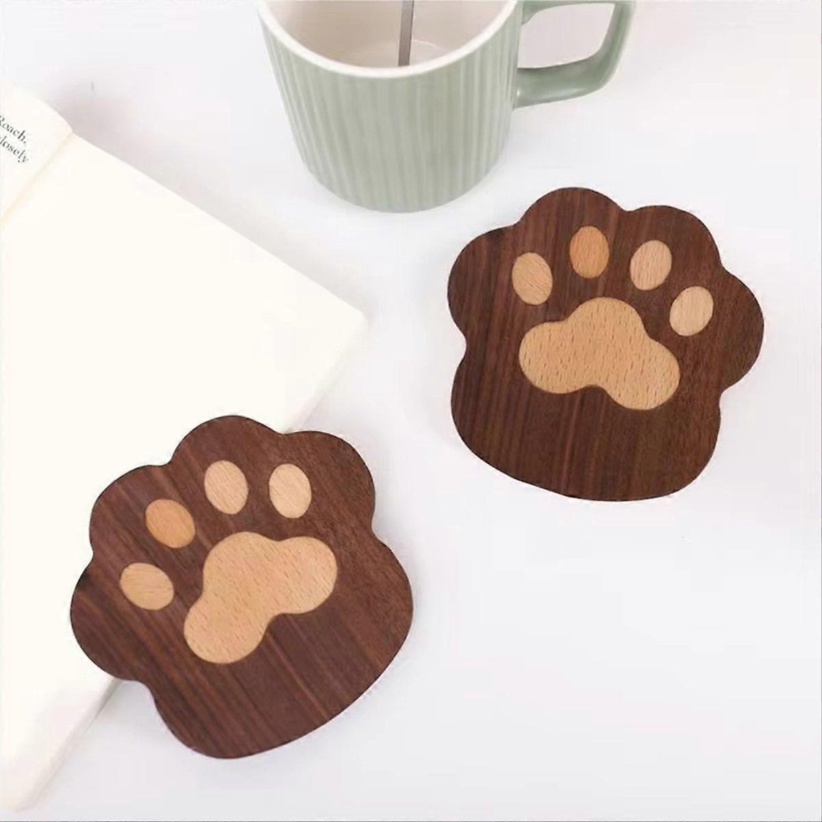 Set Mit 6 Saugfähigen Holzuntersetzern Für Katzen, Tierkrallen-design, Runde Tischschoner