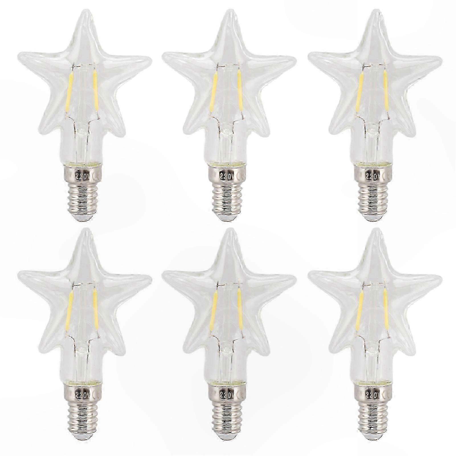 E14 Led-lampe, 6er-pack, 5-zackiger Stern, Klar, Warmweißes Licht (2700 K), Augenschonende Dekoration, 220 V, 1,8 W