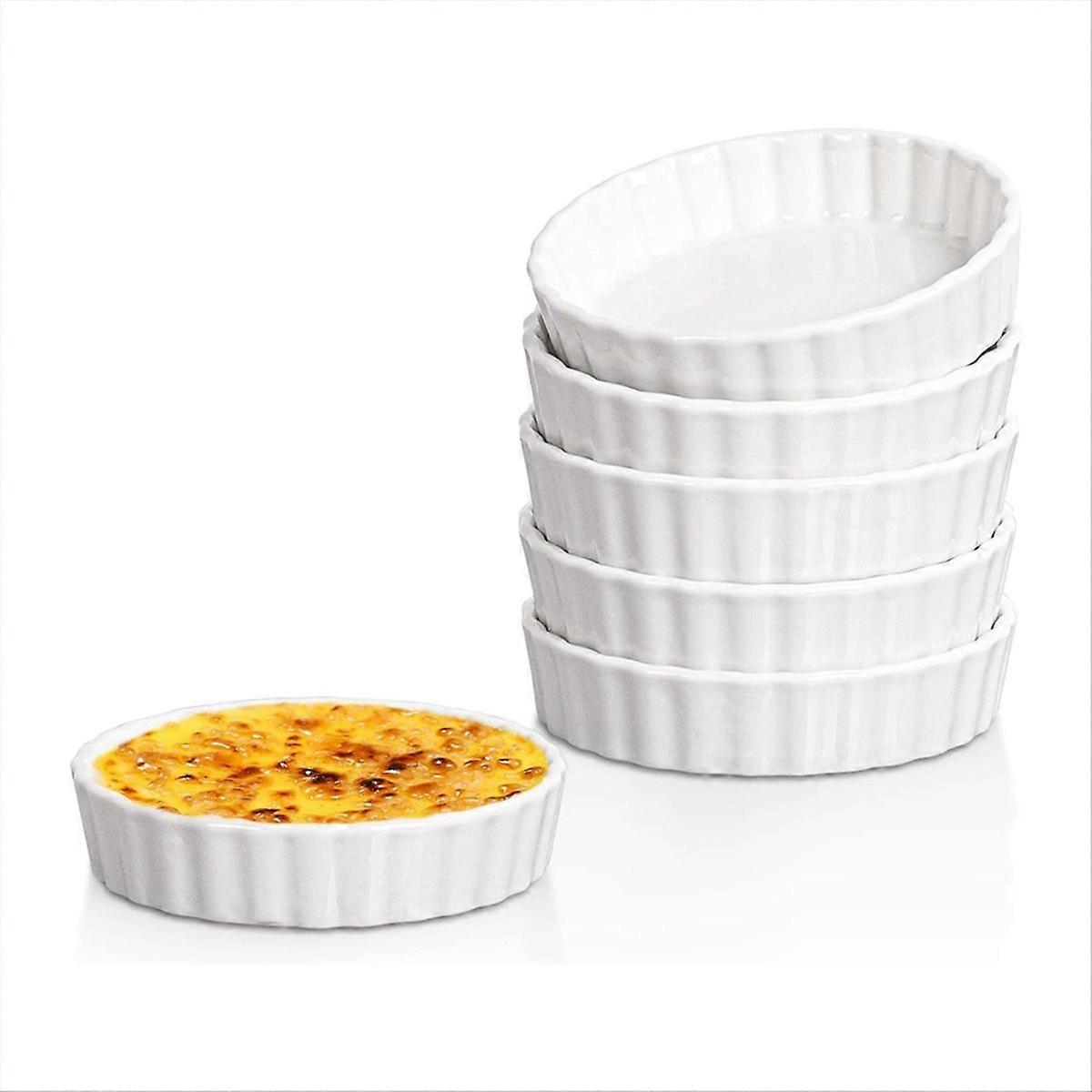 Crème-brûlée-förmchen (150 Ml), Geriffelte Runde Tarteformen Für Quiche Und Flan, 4er-set, Weißes Porzellan