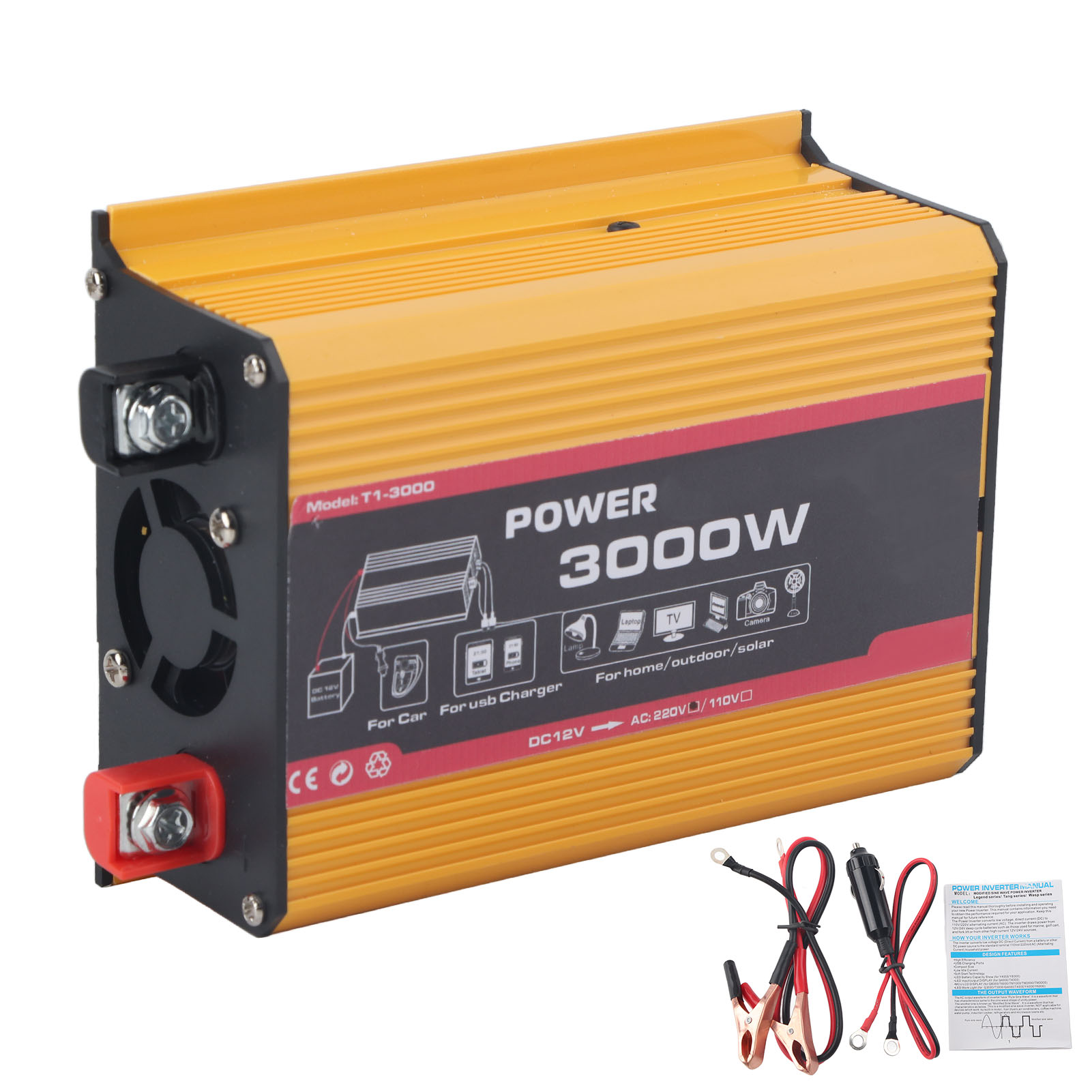 3000w Kfz-wechselrichter Mit Zwei Usb-anschlüssen, Modifizierter Sinuswellen-stromwandler, Dc12v Ac220v