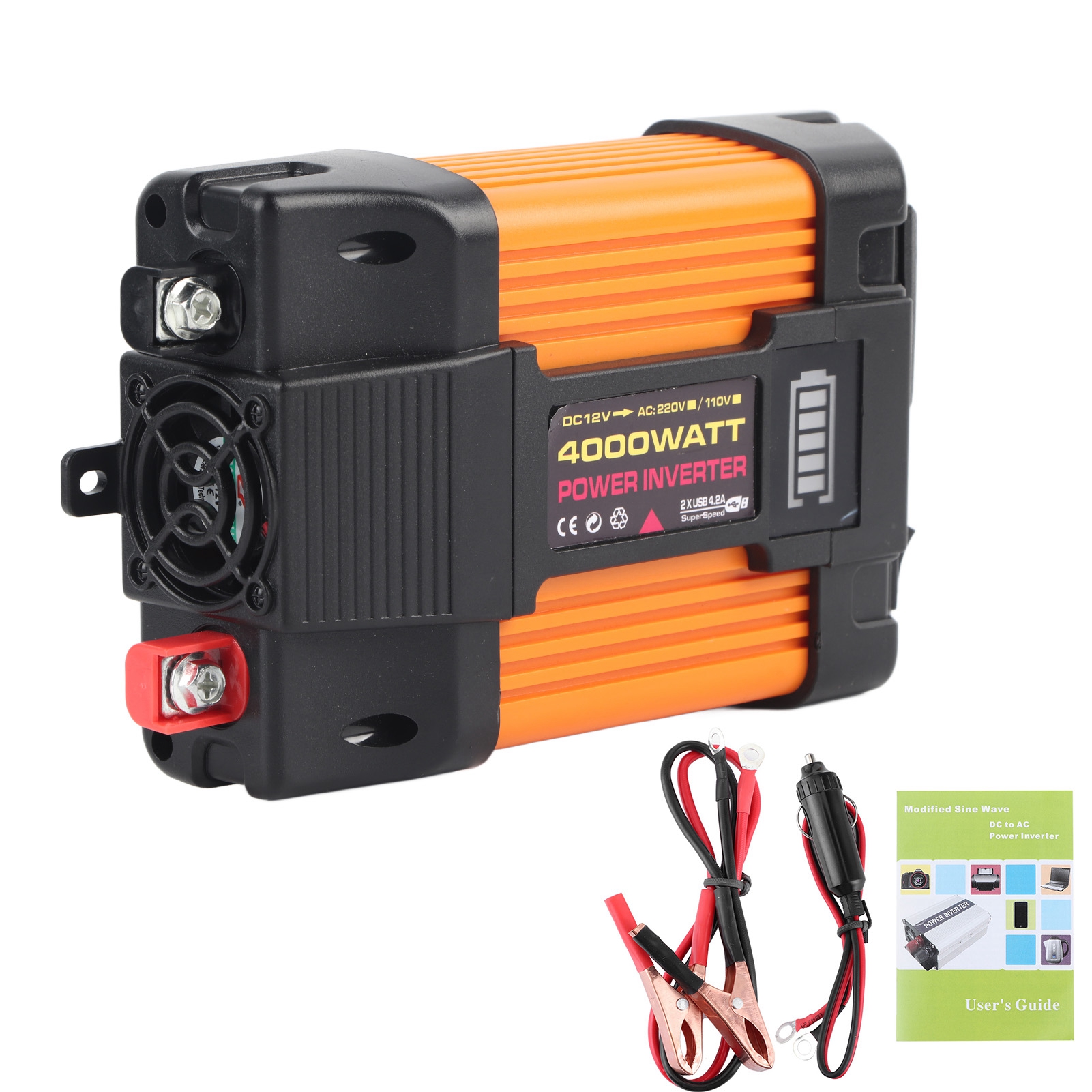 4000w Kfz-wechselrichter Mit Zwei Usb-anschlüssen, Modifizierter Sinuswelle, Dc12v Auf Ac220v Transformator, Automatischer Konverter.