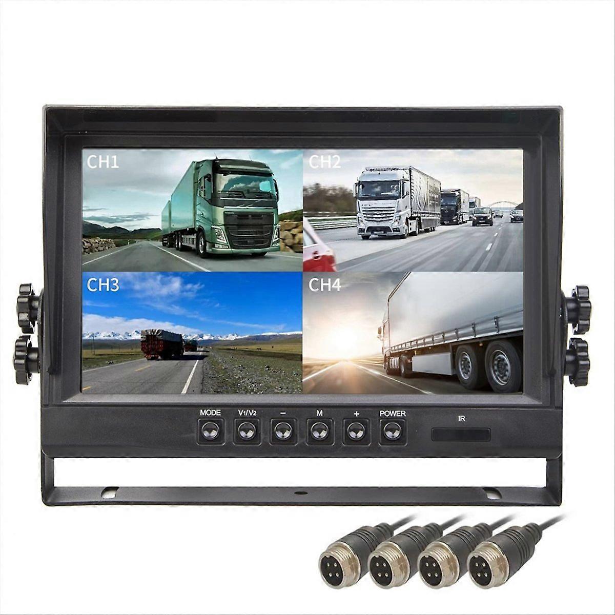9-zoll-lcd-bildschirm, Quad-vision-rückspiegel, 4-kanal-fahrzeugmonitor, Multi-input-kamera, 4-wege-split-rückansicht, Fahrzeugdisplay, 9-zoll-bildschirm, Quad-system.