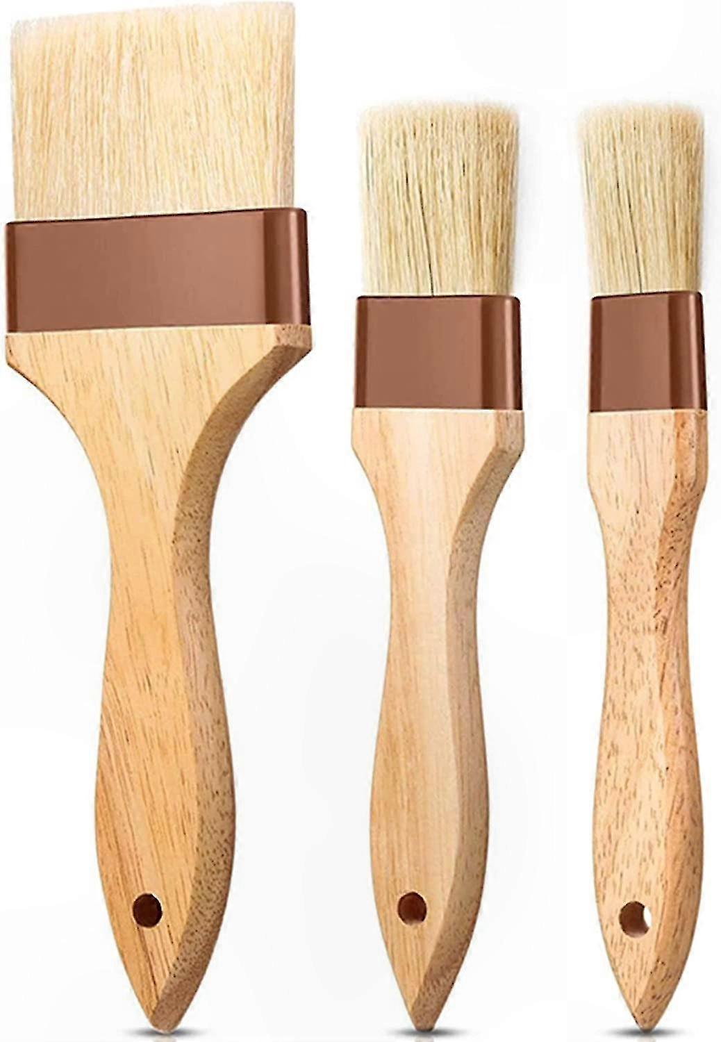 Set Mit 3 Holzpinseln Zum Backen, Naturborsten, Lange Griffe, Ideal Zum Grillen Und Backen.