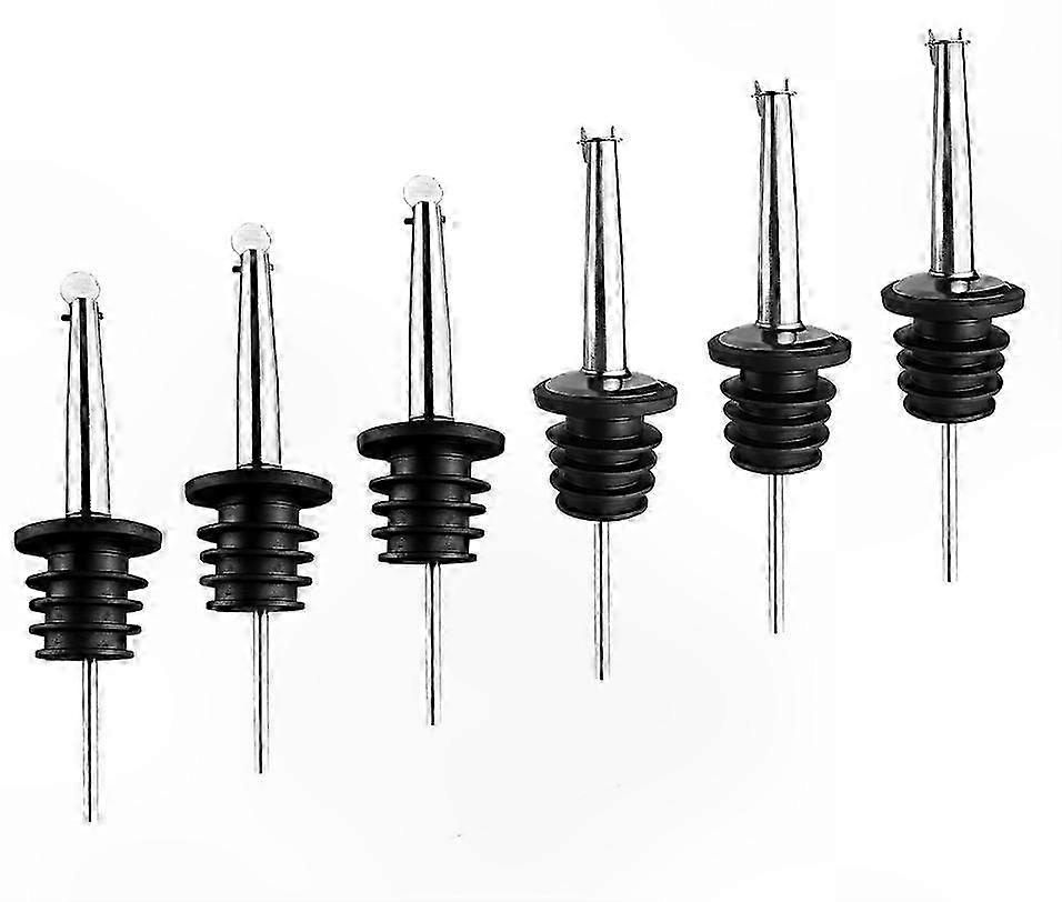 Set Mit 6 Ausgießern Aus Edelstahl, Konischen Ausgießern, Staubkappen Und Reinigungsbürste Für Alkohol, Wein, Olivenöl, Sirup Und Cocktails
