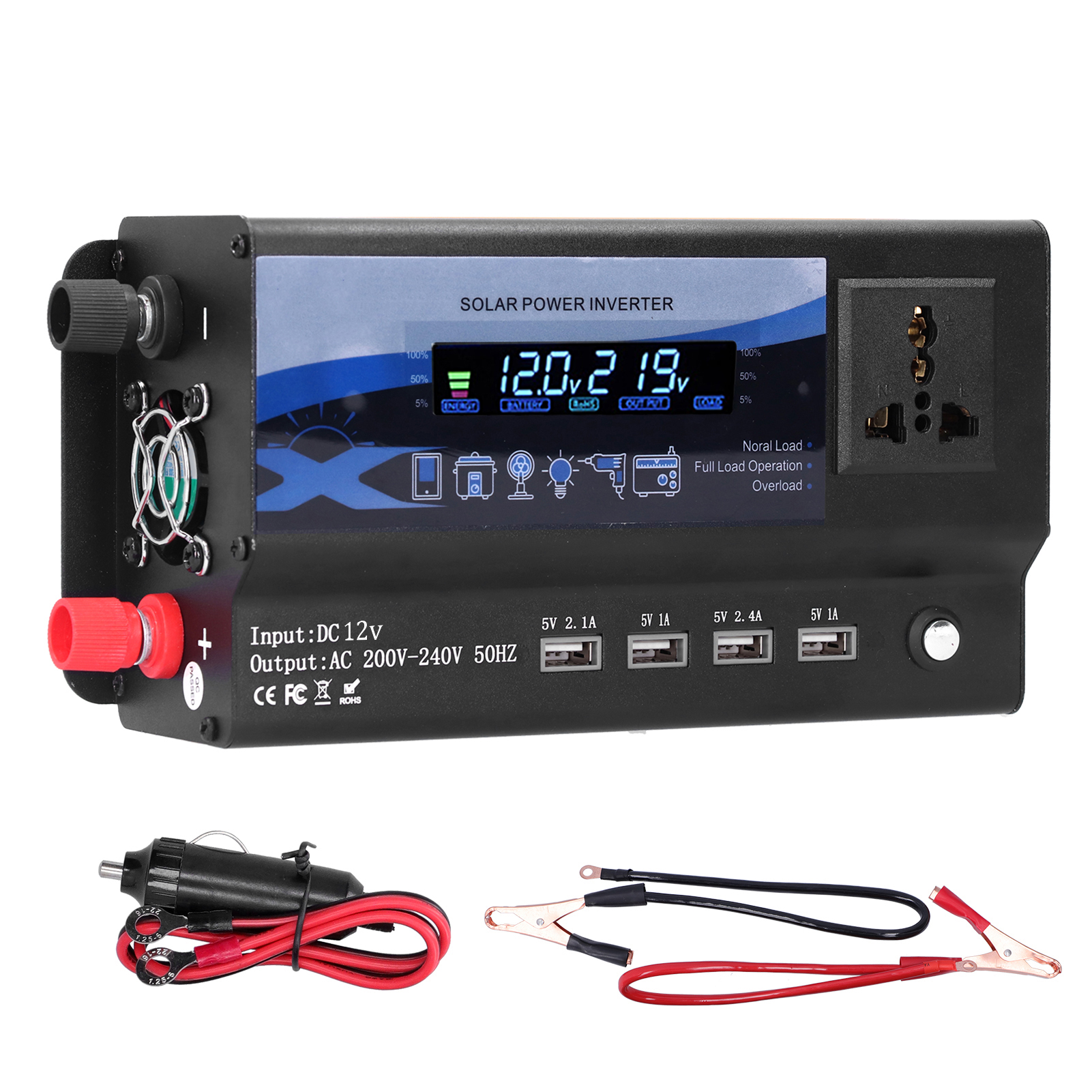 Xuyuan 4000w Kfz-wechselrichter Mit Mehrfarbiger Led-ambientebeleuchtung, 4 Usb-ladeanschlüssen Und 12v-stromwandler