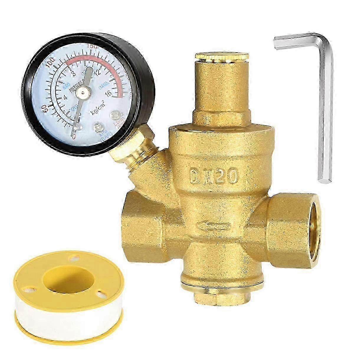 3/4-zoll-wasserdruckregler Mit Manometer, Einstellbares Ventil Für Garten Und Haus