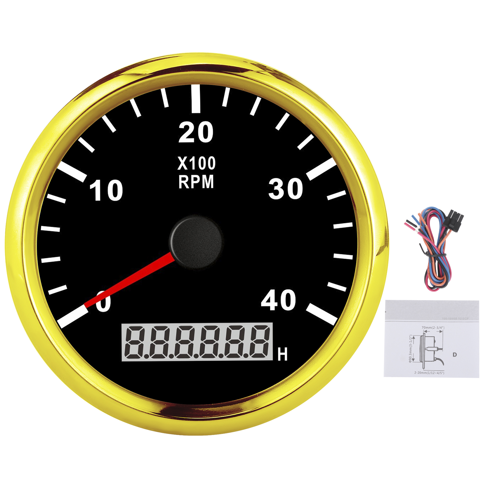 85-mm-digital-lcd-bootsgeschwindigkeitsmesser Mit 4000 U/min, Schwarzem Zifferblatt, Goldener Anzeige, Wasserdicht Nach Ip67, 12 V/24 V, Rote Hintergrundbeleuchtung