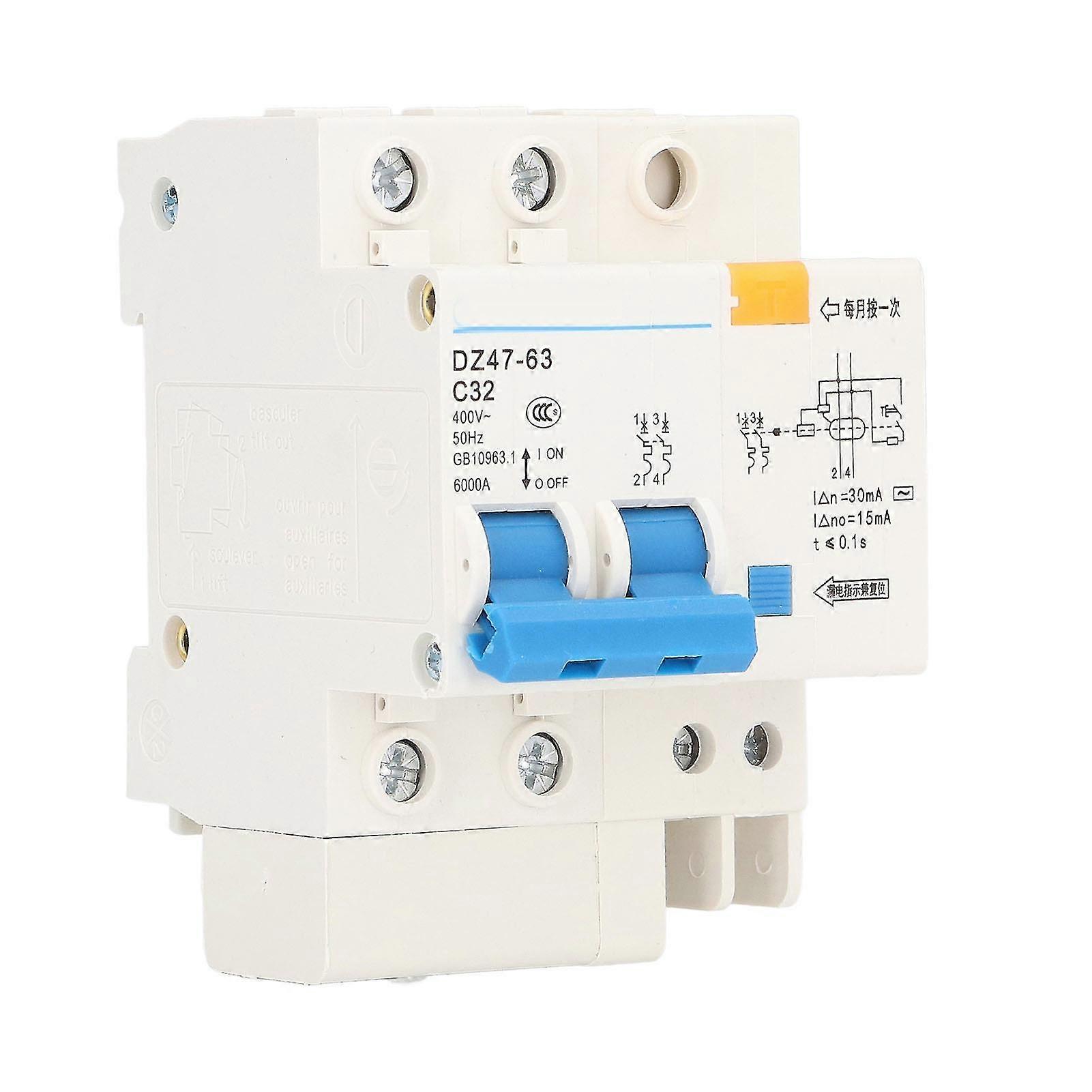 Modularer Leistungsschalter 32a 2p+n Differenzial 30ma, Fehlerstromschutzschalter 400v, C32 Sicherheitsschalter, Automatische Abschaltvorrichtung Für Schalttafeln.