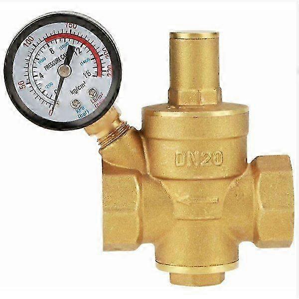 Einstellbarer Wasserdruckminderer Aus Messing Mit Manometer, Präziser Durchflussregler Für Sanitärinstallationen.