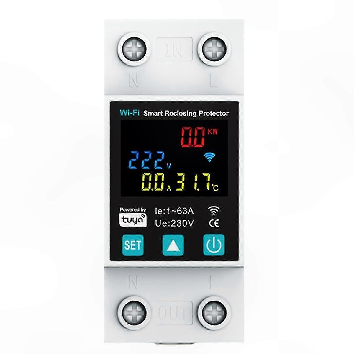 Fehlerstrom-schutzschalter Mit Wlan-anbindung, Led-anzeige Und Energiezähler, 1p-kompatibel (1–63 A), Hausautomatisierungslösung, Steuerbar Über Die Smart Life App