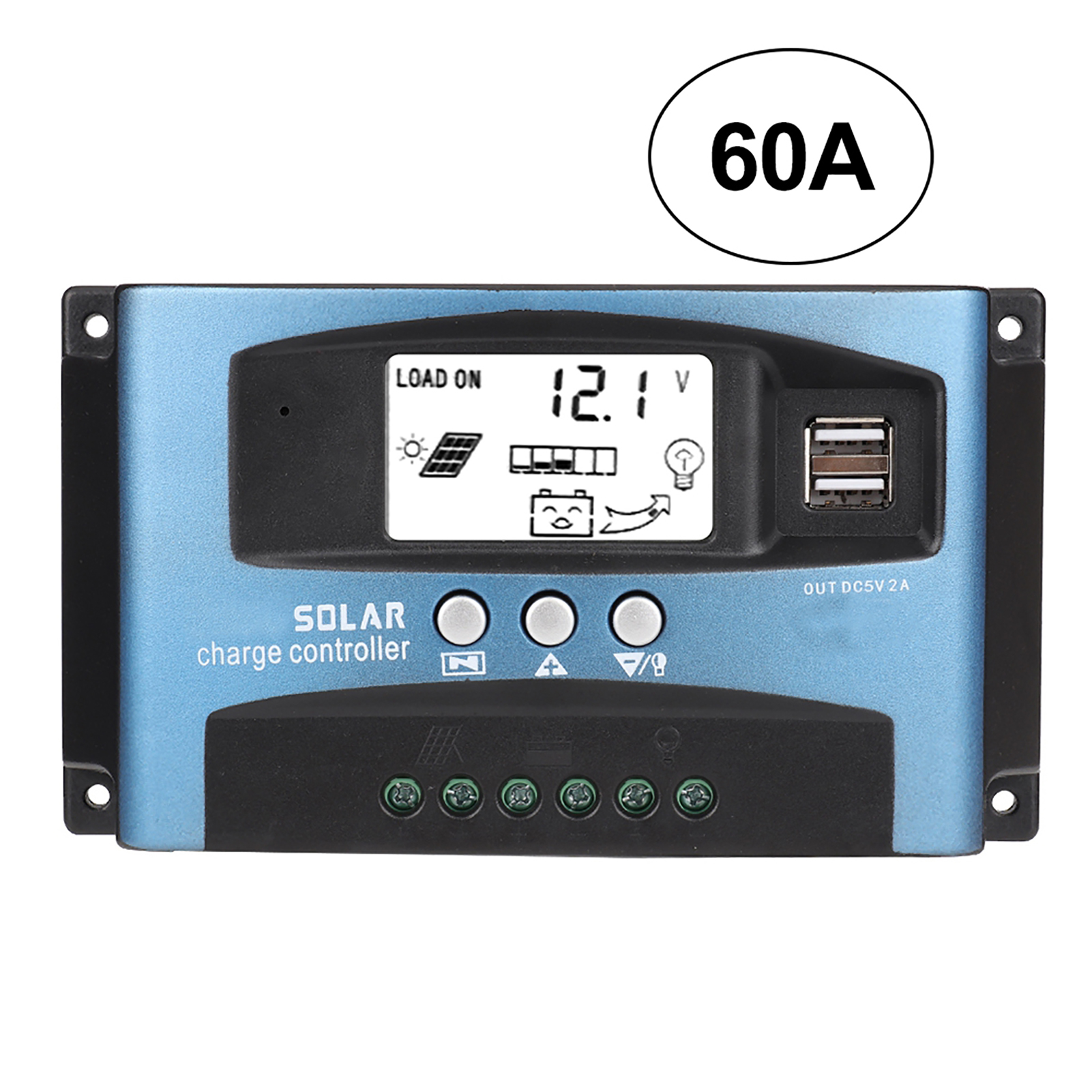 60a 12v 24v Mppt-solarladeregler Mit Zwei Usb-anschlüssen Und Lcd-bildschirm