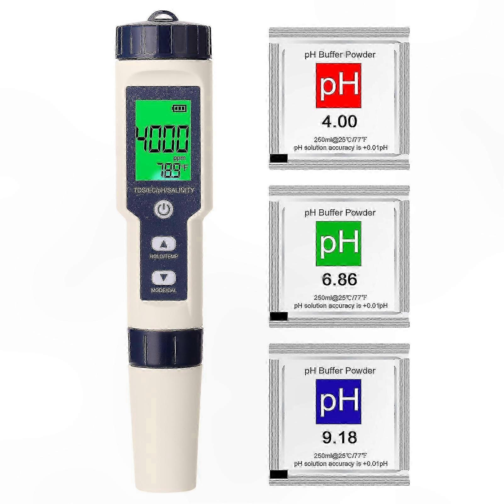 5-in-1 Multiparameter-digitaltester Für Ph-wert, Leitfähigkeit, Tds, Salzgehalt Und Temperatur, Präzises Überwachungsinstrument Für Aquarien, Hydrokultur Und Wasseranalyse, Tragbares Gerät Mit Multifu