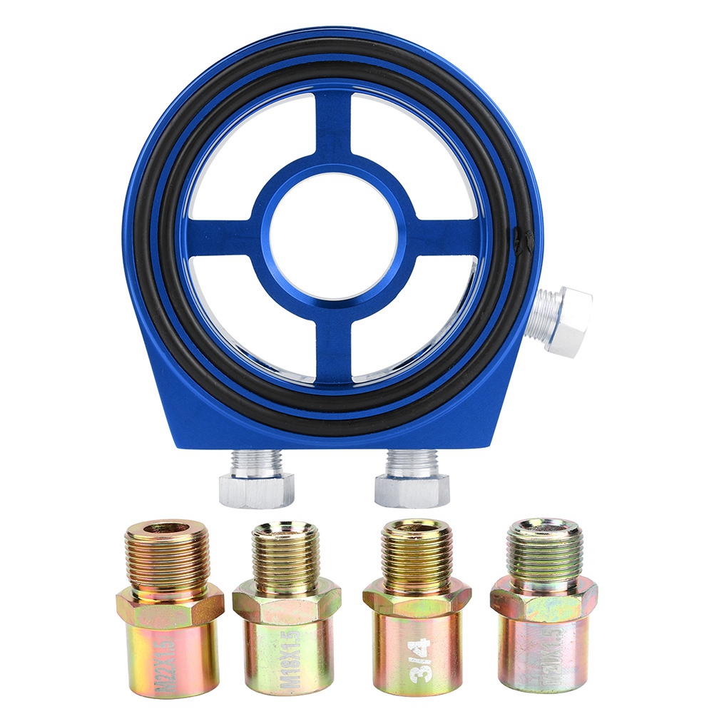Sandwichplattenadapter Für Universal-ölfilter, Temperaturanzeige Und Blauen Aluminiumkühler.