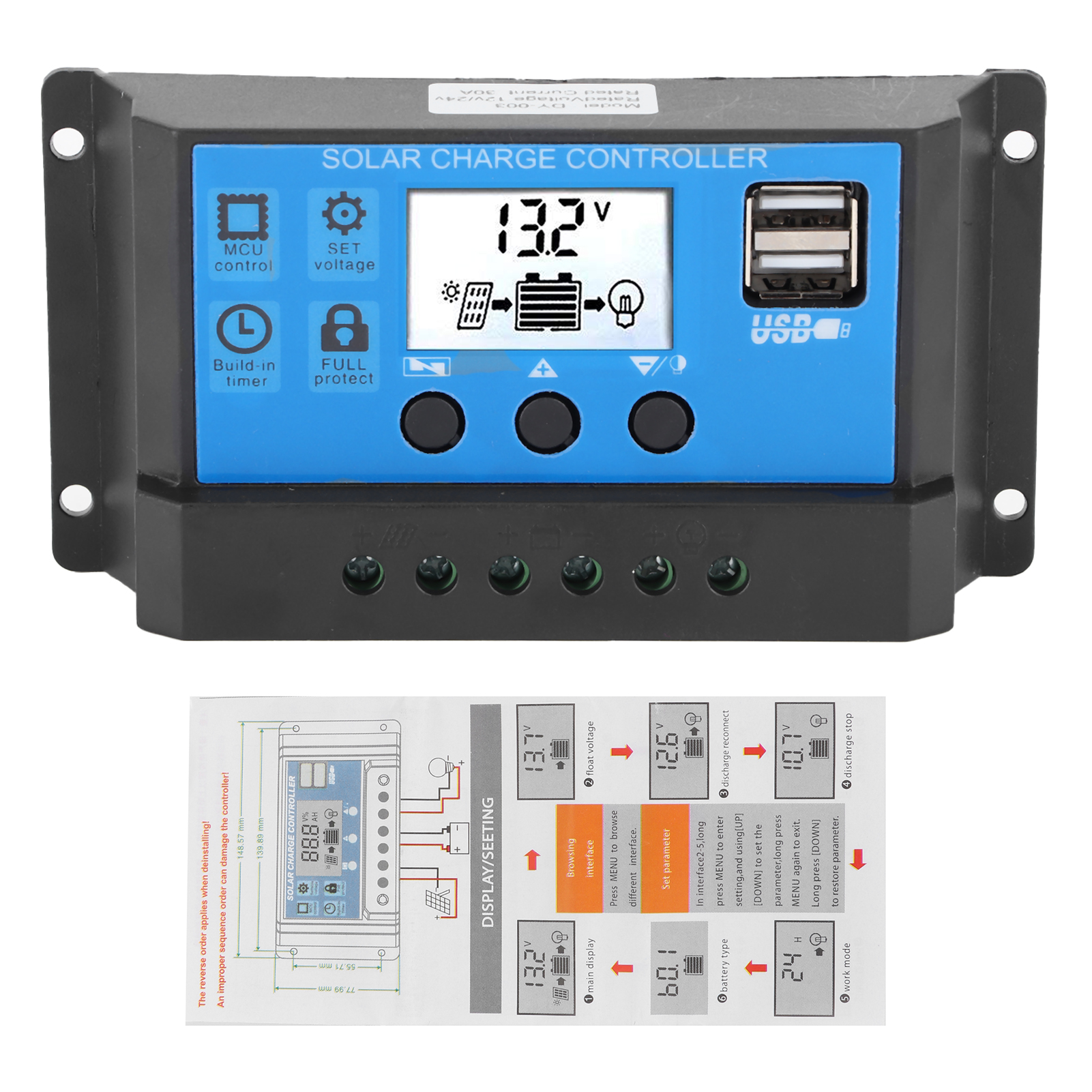 30a 12v/24v Lcd-solarladeregler Mit Automatischer Erkennung Und 4-stufiger Pwm-steuerung