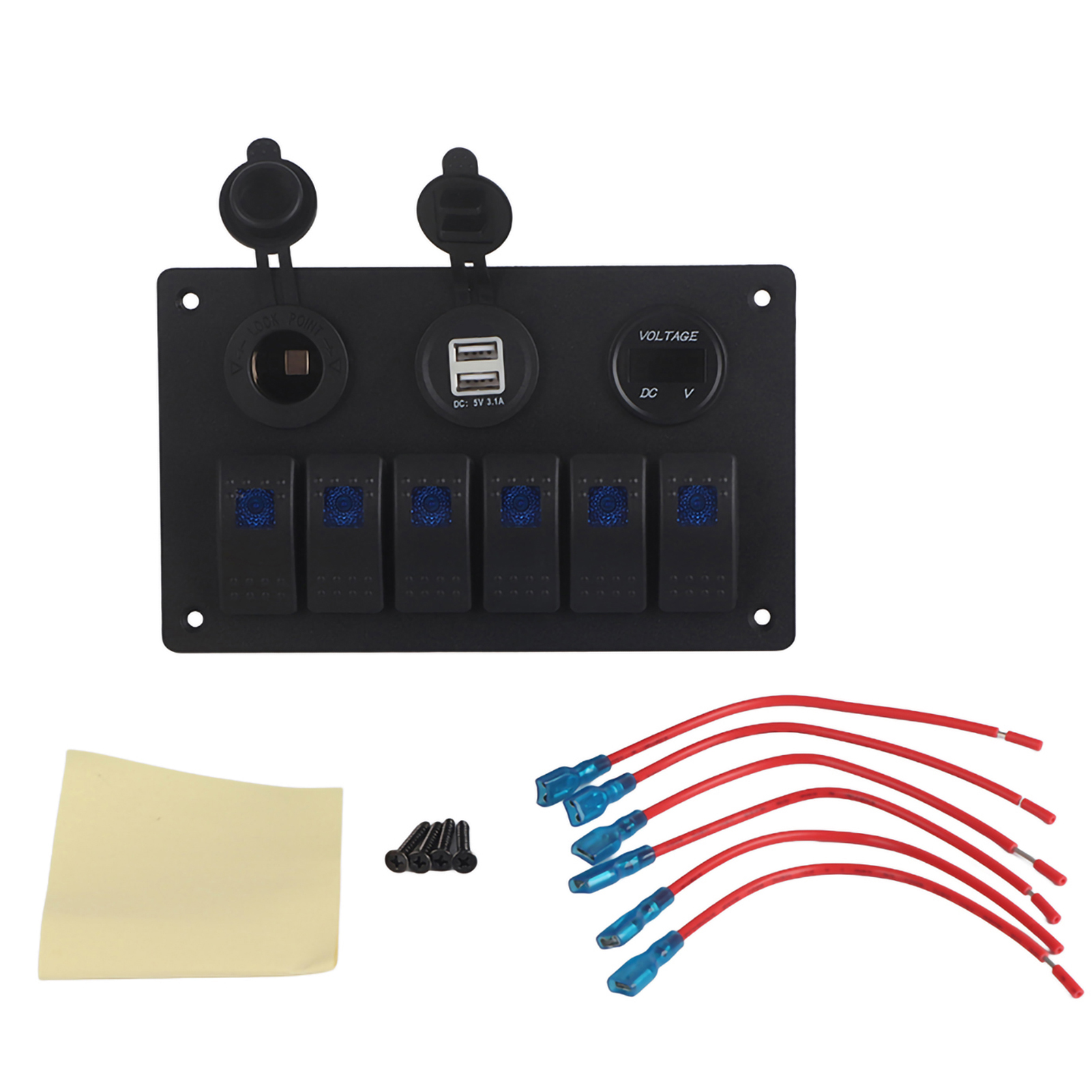 12v/24v-bedienfeld Mit 6 Led-wippschaltern Für Boot/auto, Zwei Usb-anschlüssen, Voltmeter, Zigarettenanzünder, Blau