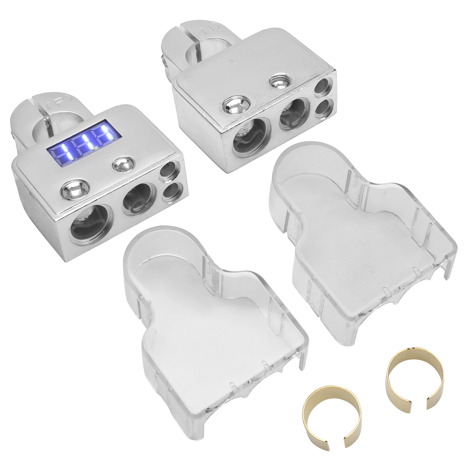 Kfz-batterieklemmen-anschlussset Mit Digitaler Voltmeteranzeige, Standard 0/4/8/10 Awg, Silber