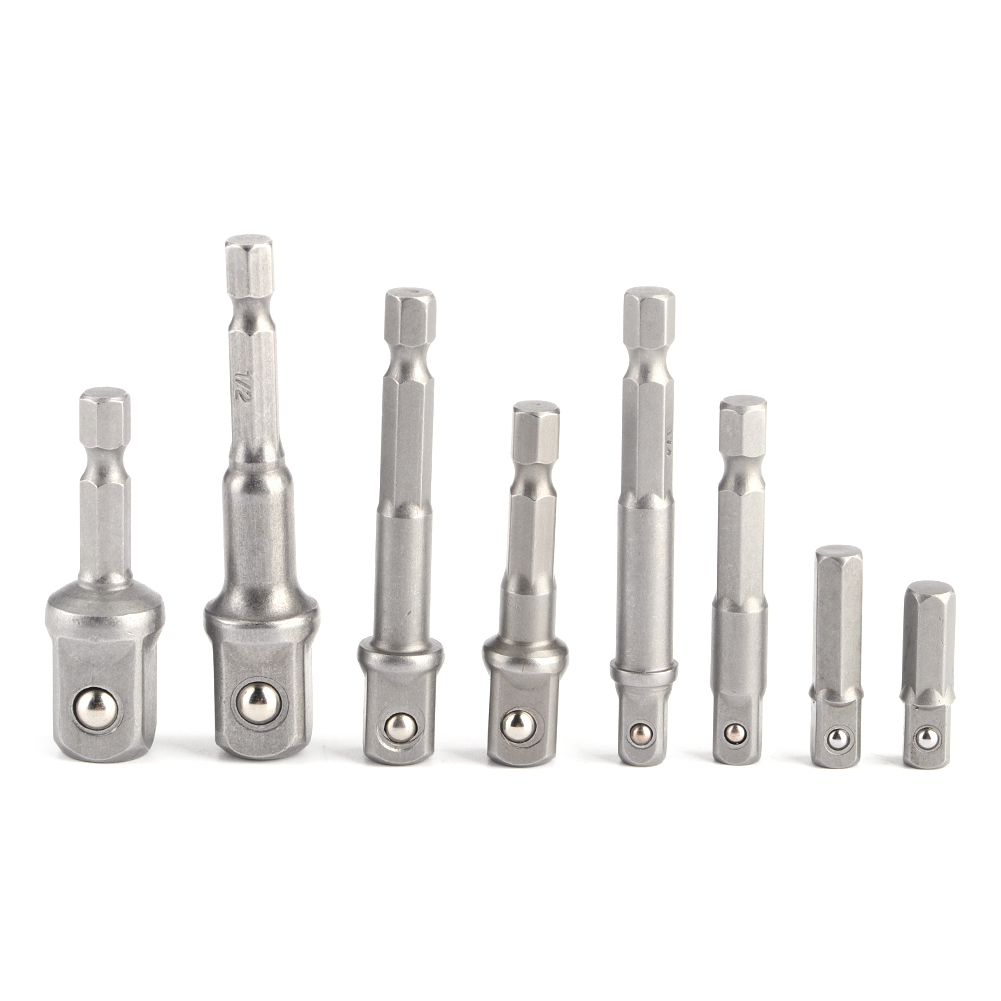 Set Mit 8 Steckschlüsseladaptern Mit Sechskantschaft, Schraubendreherbits, 1/4-zoll-, 3/8-zoll- Und 1/2-zoll-verlängerungen Für Schlagbohrmaschinen