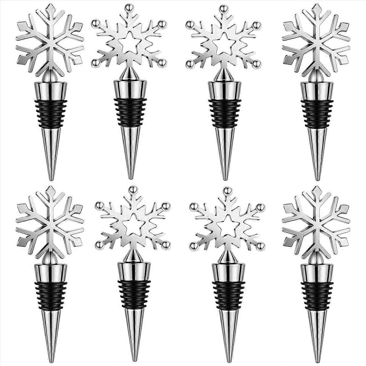 8 Flaschenverschlüsse Mit Schneeflockenmotiv, Wiederverwendbar Und Dekorativ, Eleganter Weinverschluss Für Flaschen, Auslaufsicher, Ideales Geschenk, Sommelier-accessoire, Schneemuster, 8 Stück.
