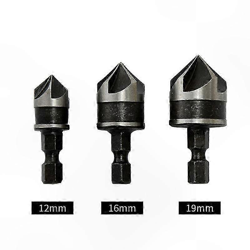 Set Mit 3 90°-fasenfräsern, 5 Klingen, 1/4"-schnellwechsel-sechskantschaft, Kohlenstoffstahl Für Holz Und Metall, Bohrer Für Holzbearbeitung Und Heimwerkerprojekte