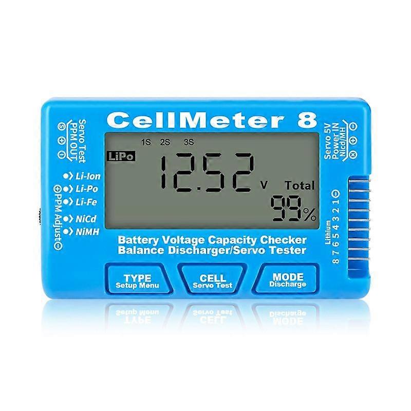 Rc-akkukapazitätstester Cellmeter 8, Präzisions-digitalvoltmeter, Ladetester Für Modellbau, Blauer Spannungsregler, 2-8s Lipo