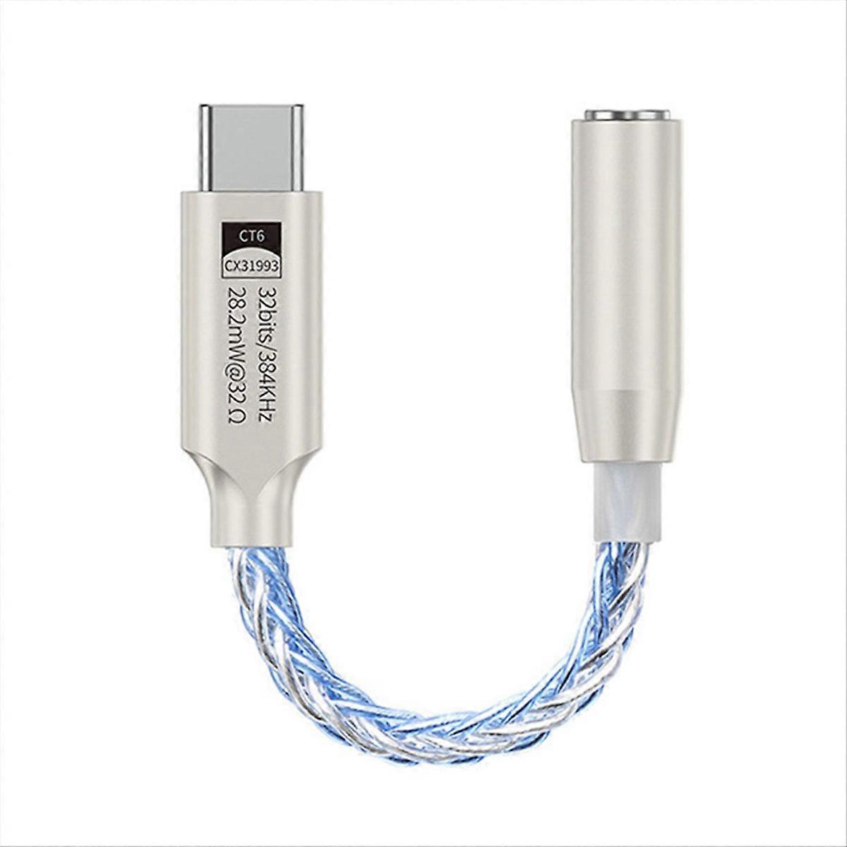Usb-c-auf-3,5-mm-klinkenadapterkabel, Blauer Digitaler Audiodecoder, Hifi-soundkonverter Für Smartphones, Tablets Und Pcs, Kompatibel Mit Allen Geräten, Stereo-kopfhöreranschluss, Kompakt Und Tragbar