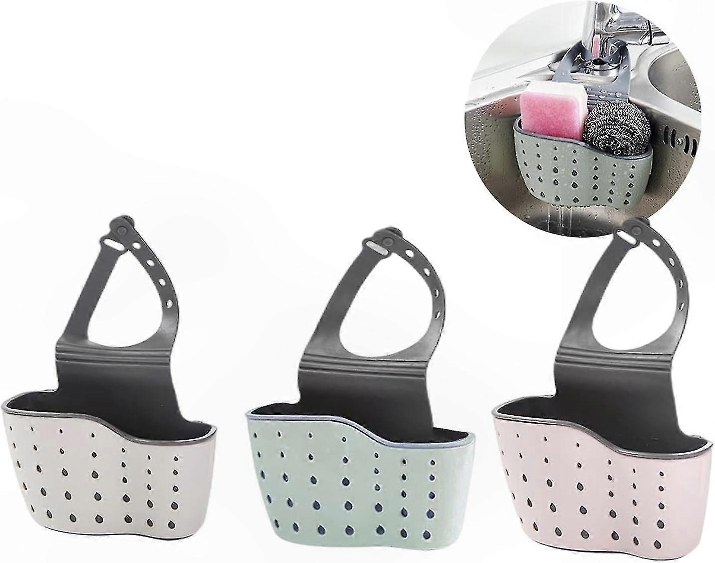 Schwamm- Und Seifenablage, 3er-set Hängekörbe Für Spülbecken, 15 X 5 X 21 Cm, Blau, Beige, Rosa
