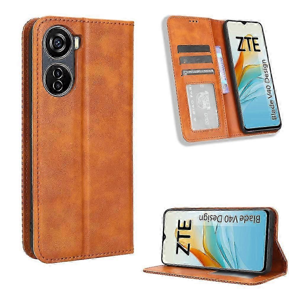 Retro-lederhülle Mit Magnetverschluss Für Blade V40, Elegante Schutzhülle, Klappentasche Mit Magnetverschluss, Vintage-stil, Braun, Robust Und Schlank, Kompatibel Mit Dem Handy.