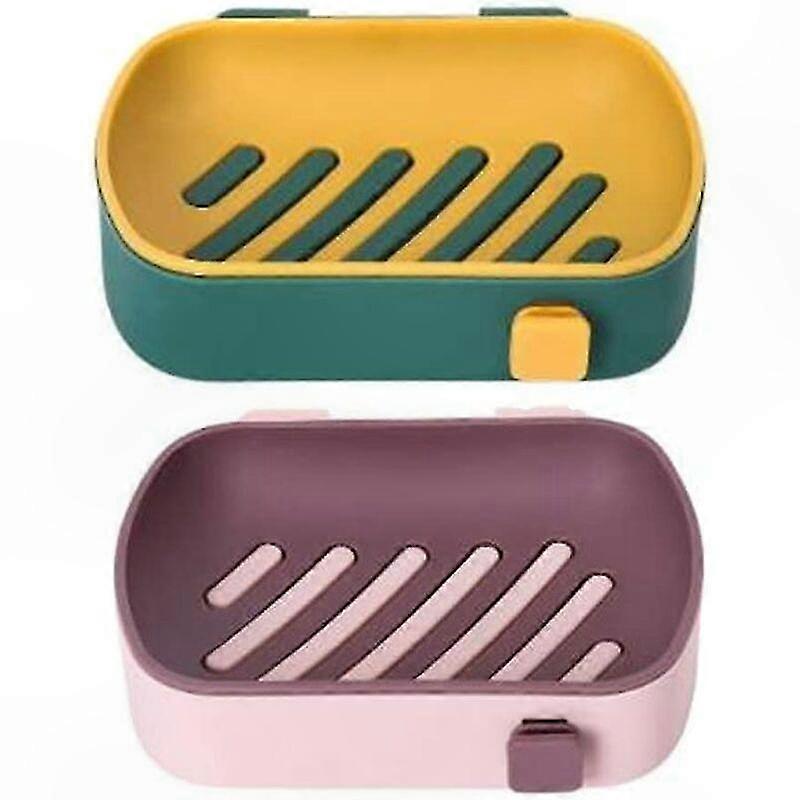Set Aus 2 Wandmontierten Seifenschalen Mit Abtropffläche, Tragbares Und Leicht Zu Reinigendes Design, Hält Seife Trocken Und Sauber (rosa Und Gelb)
