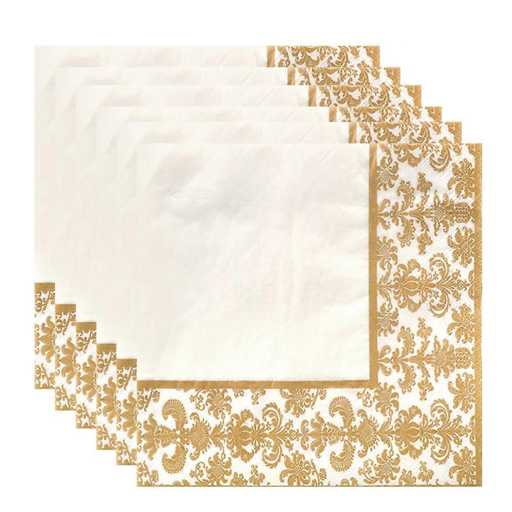 Goldene Einwegservietten, 100 Stück, Weißes Und Goldenes Seidenpapier, Eleganter Aufdruck, Ideal Für Partys Und Veranstaltungen, Hochwertige Dekorative Einwegtücher.