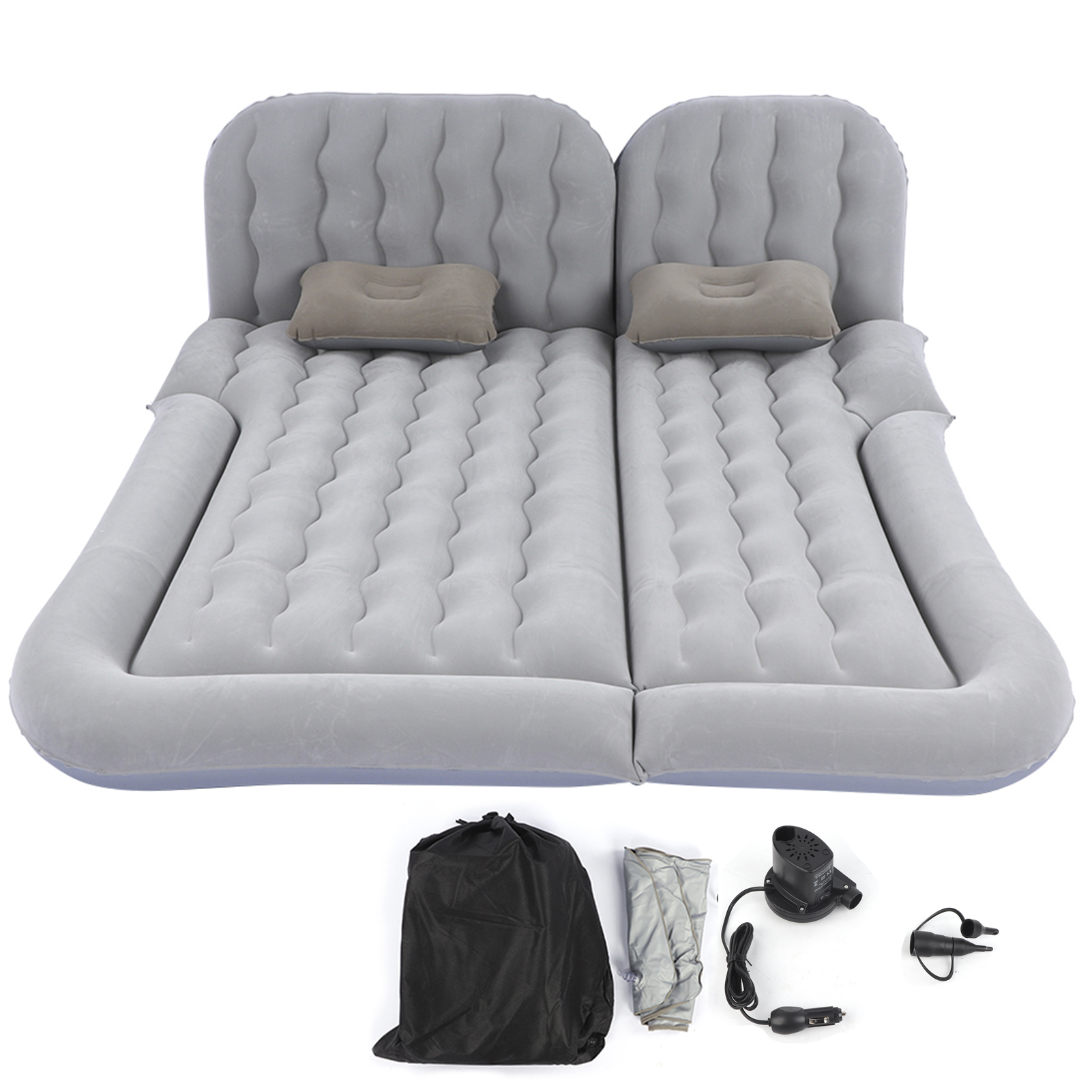 2-in-1 Aufblasbares Auto-/suv-ruhekissen, Graue, Beflockte Pvc-reisematratze, Weich Und Multifunktional.
