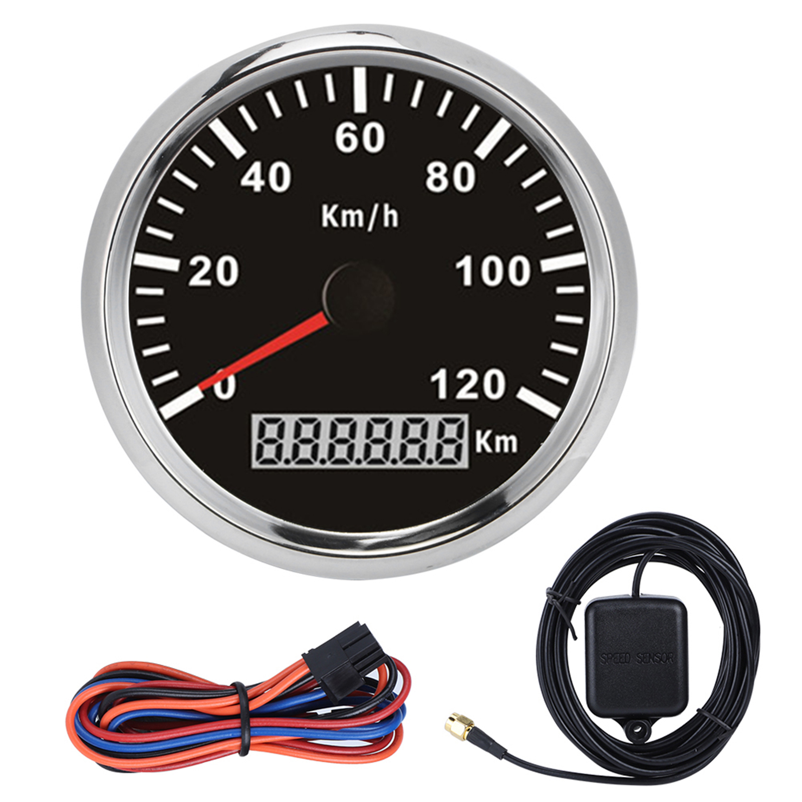 Universeller 85 Mm / 3,3 Zoll Gps-tachometer, Frostsicher, Wasserdicht, 0-120 Km/h, Für Auto, Lkw, Boot, Motor (silbernes Gehäuse, Schwarzes Zifferblatt)