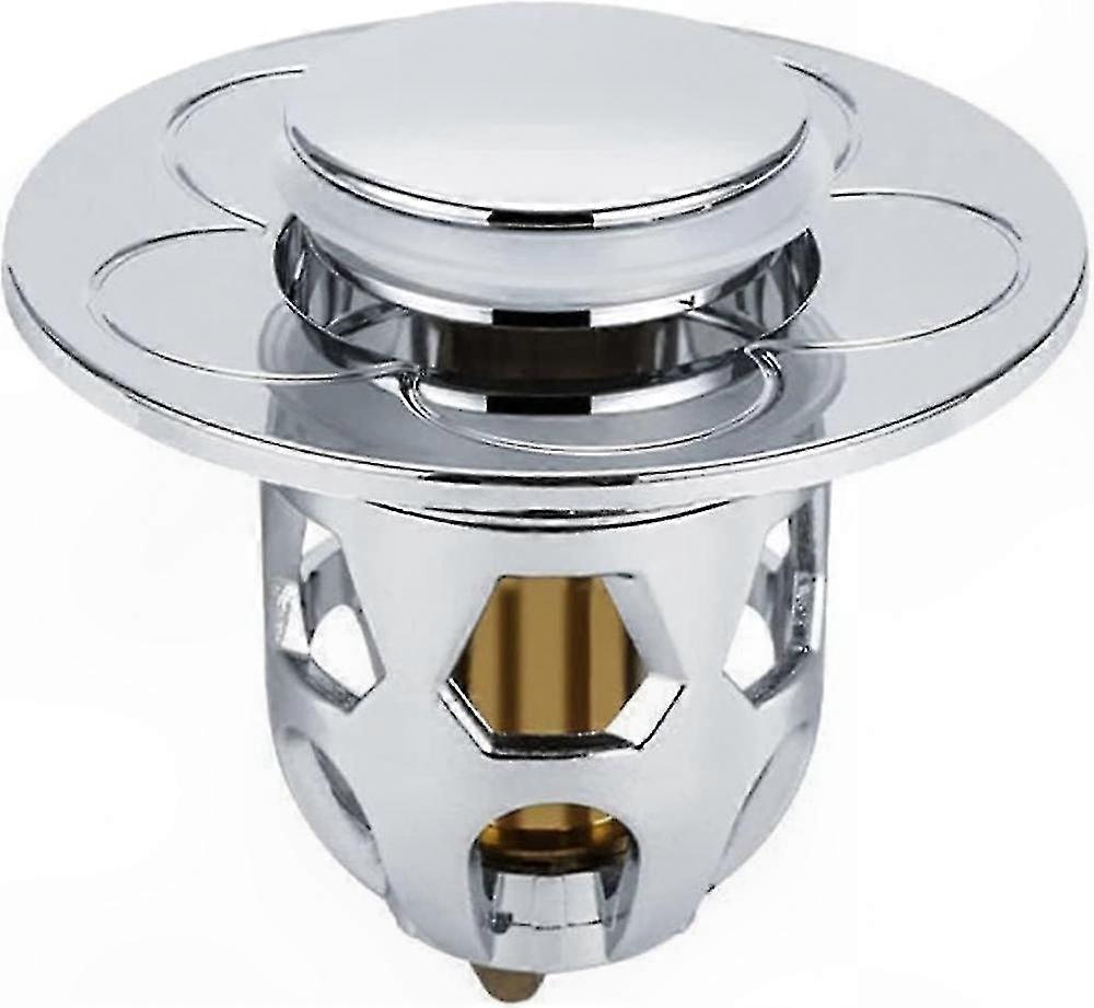 Silberner Druckknopf-spülbeckenstöpsel, Universeller Auslaufschutzfilter Für Waschbecken, Wasserkopfadapter Aus Edelstahl, Federbelastetes Modell