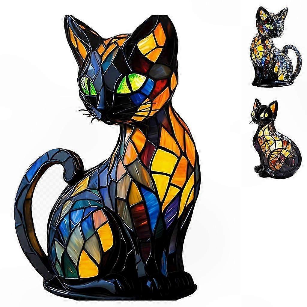 Buntglas-katzenlampe Mit Mosaikdesign Und Tiffany-beleuchtung Für Die Heimdekoration