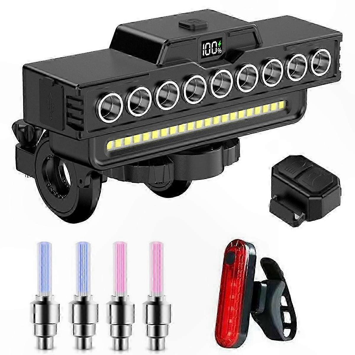 9-teiliges Wiederaufladbares Led-fahrradlichtset Mit Hupe Für Mehr Sicherheit Beim Mountainbiken