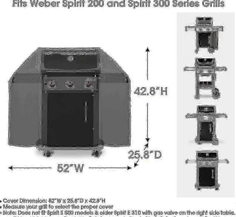Wasserdichte 52-zoll-grillabdeckung, Wetterfest Für Weber Spirit 200 Und 300, Uv- Und Farbbeständig, Robuste Grillabdeckung Für Den Außenbereich