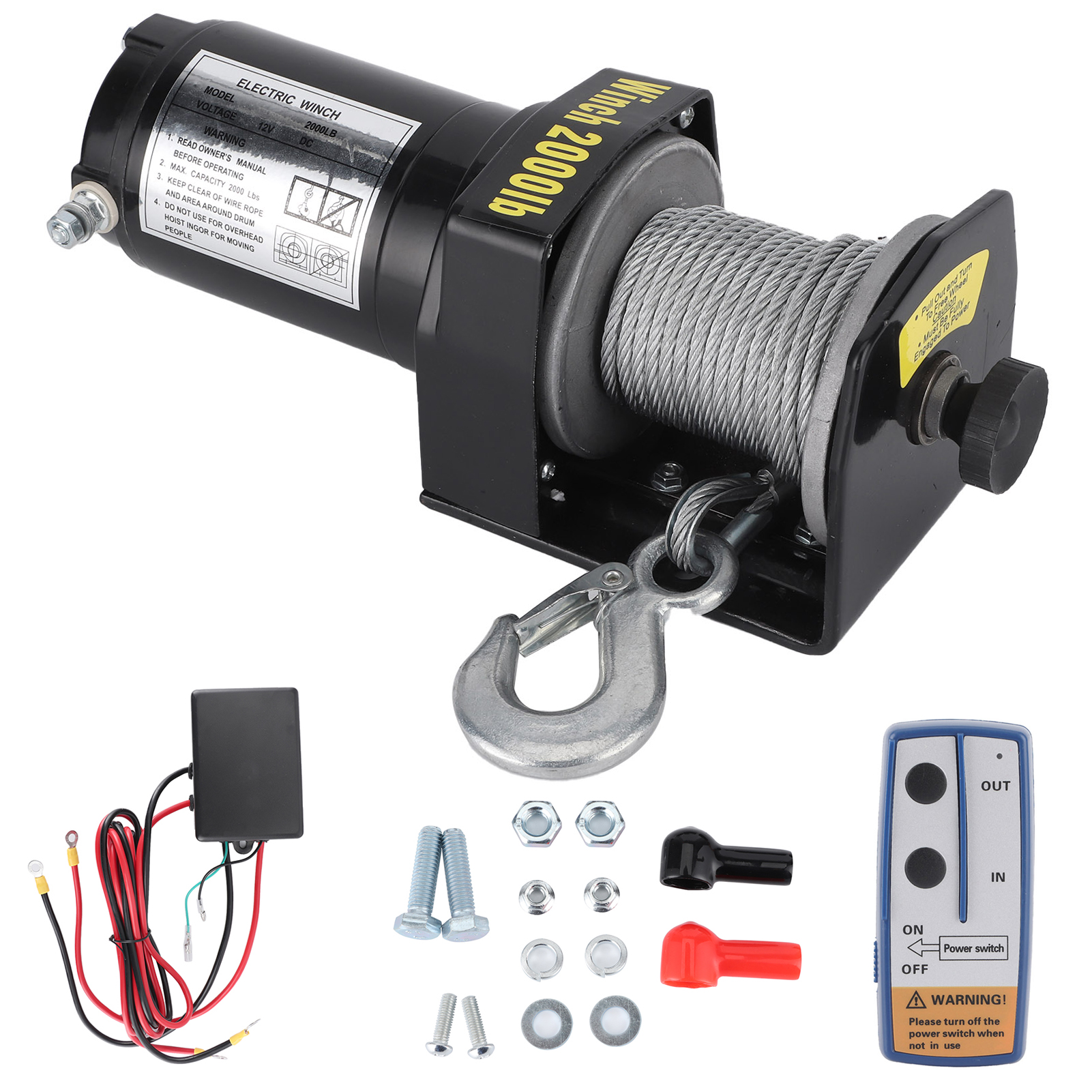 12v Elektrische Seilwinde, 2000lb (ca. 907 Kg), Hohe Tragfähigkeit, Fernbedienung, Hohe Effizienz Für Atv, Utv, Auto, Lkw, Boot