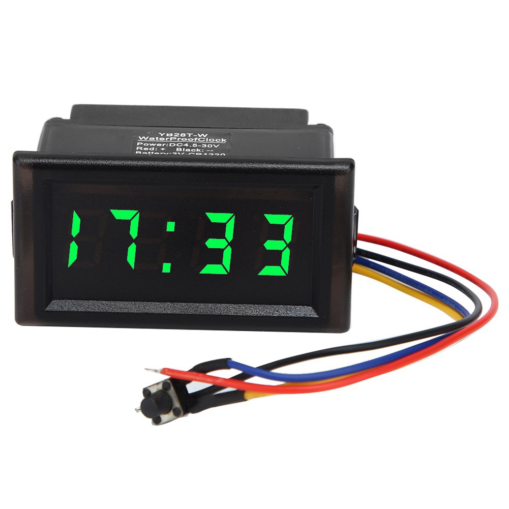 Wasser- Und Staubdichte Digitale Autouhr Mit Led-anzeige (dc 4,5–30 V), Grünes Digitaldisplay